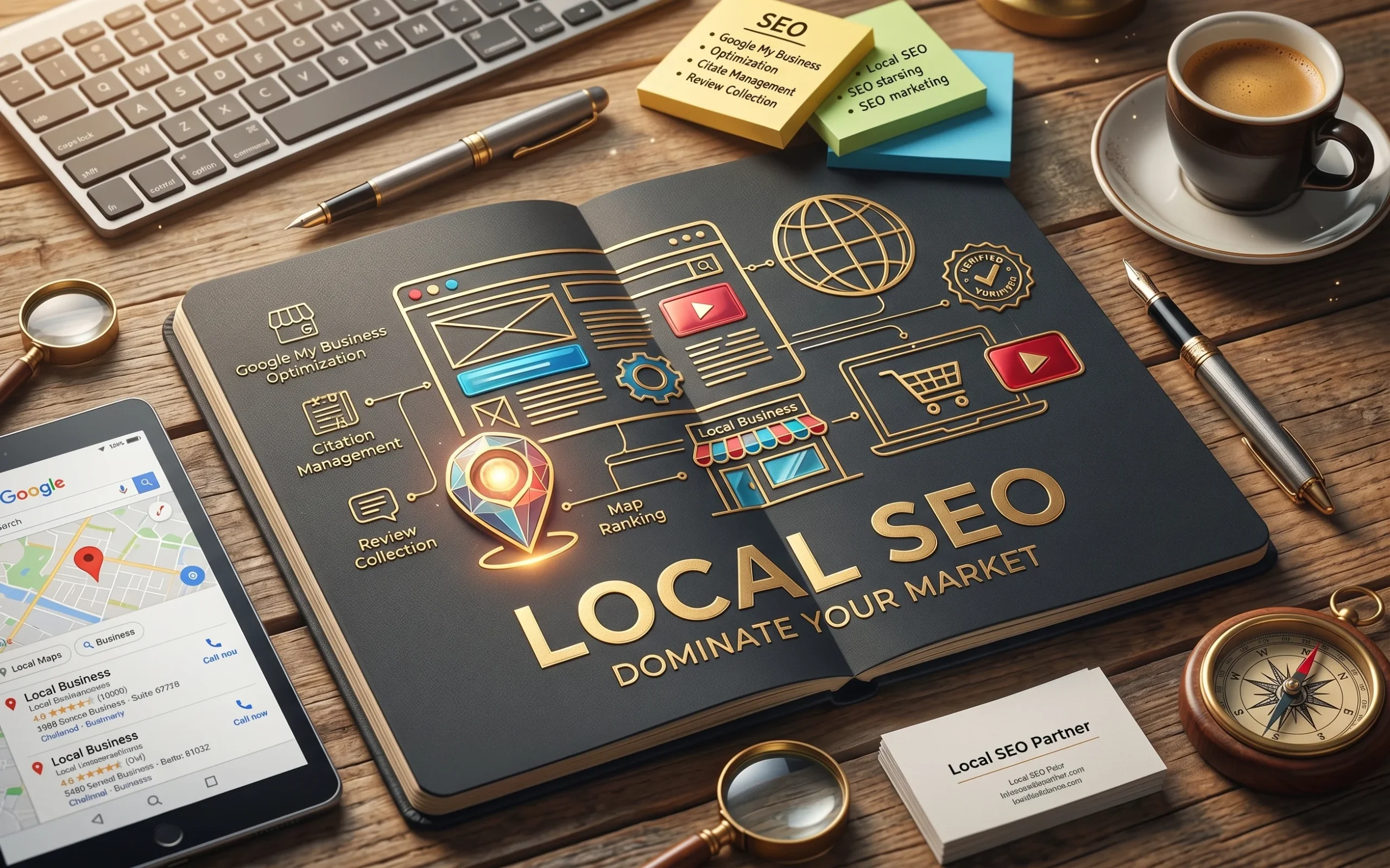 Local SEO Dubai dashboard illustrating Google Maps visibility and local search performance